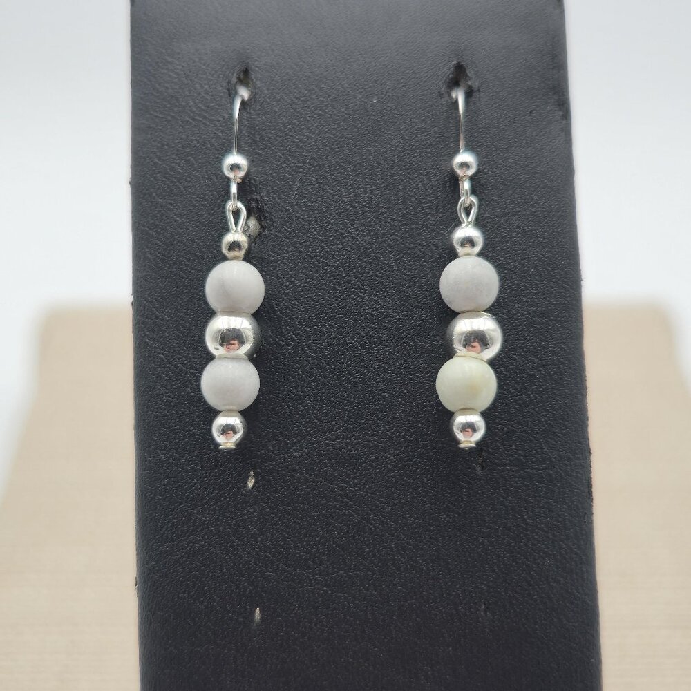 Sterling Silver Beaded Handmade Dangle Earrings A4325